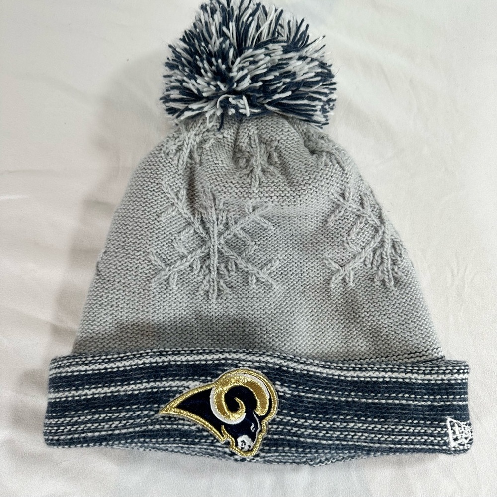 Gray Knit Beanie with Pom and Logo